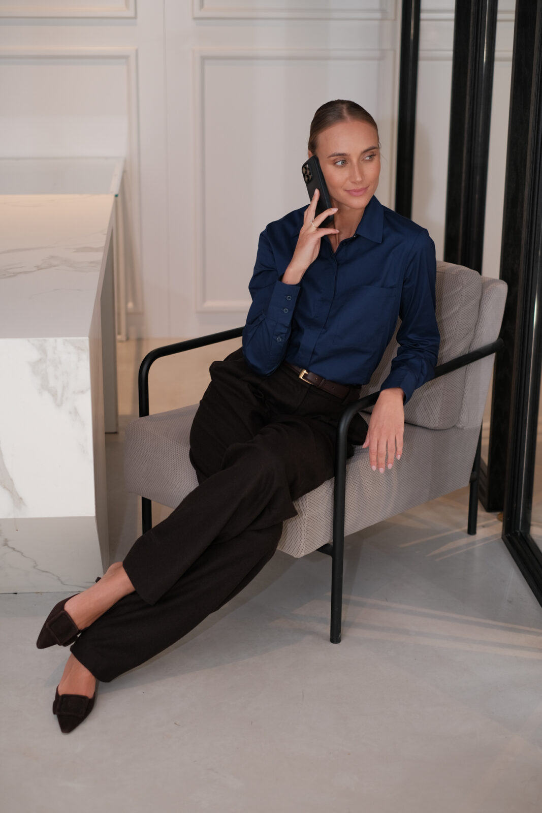 Granatowa, bawełniana koszula damska | clari 0.8 | - obrazek 5